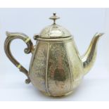 A Victorian silver bachelor's teapot, London 1873, by Thomas Bradbury & Sons, 297g