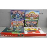 Four Monopoly games including Nottingham edition and Leicestershire edition, and an Escalado