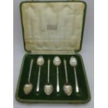 A cased set of six silver coffee spoons, Hollings & Co., Birmingham 1951, the associated case marked