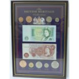 A British Heritage Collection of banknotes and coins including a ten shilling and one pound note,
