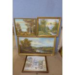 Four oil paintings, landscapes, all framed