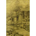 Joseph Wright, river landscape with a watermill, 19 x 12cms and A Bit Of Old Coventry, 25 x 20cms,