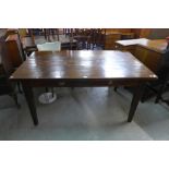 An elm two drawer farmhouse table, 80cms h, 160cms w, 90cms d