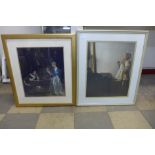 Two interior scene prints, framed