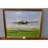 Norman Diswell, WWII Wellington bomber, oil on board, framed