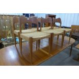 A set of six Danish Arne Hovmand Olsen for Mogens Kold Craftmanship teak and cord seated chairs
