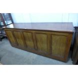 A Victorian mahogany and scumbled pine shop counter, 92cms h, 213cms w, 59cms d