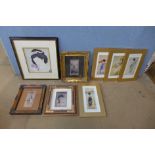 Eight assorted Chinese and Japanese prints, framed