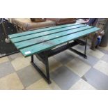 A painted garden bench