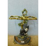 A painted cast iron cat stick stand, 65cms h