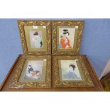 A set of four Geisha girl prints, framed