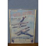 A Join The Royal Air Force reproduction poster, framed