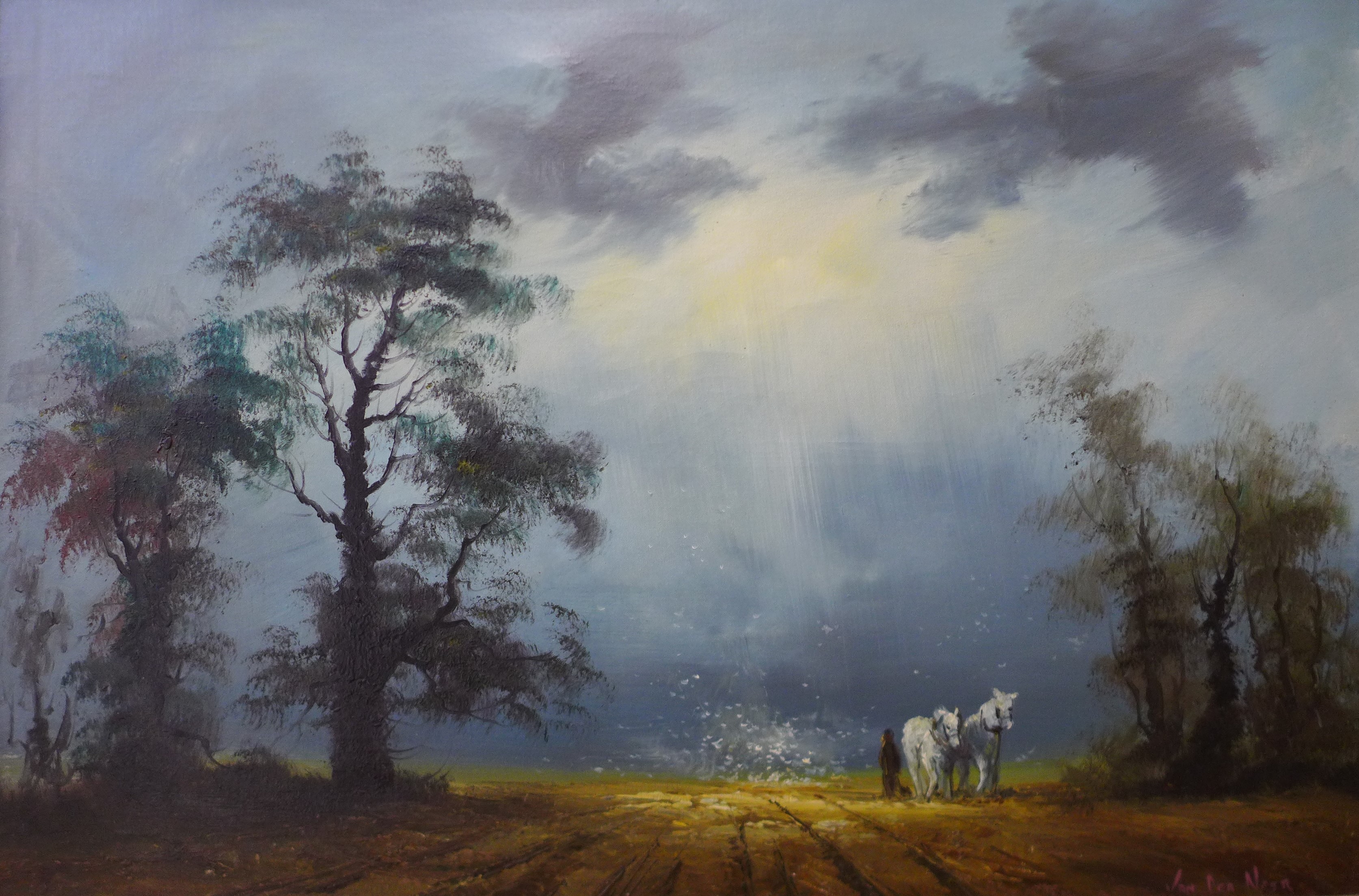 * Van Dem Neer, landscape, oil on canvas, 60 x 90cms, framed