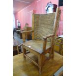 A late 19th/early 20th Century Orkney pine and straw work child's chair, retailed by Liberty & Co.