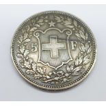 A Swiss 5 francs coin, 1916