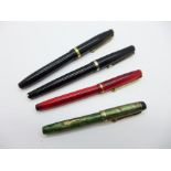 Four Conway Stewart fountain pens, three with 14ct gold nibs