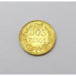 A Mexican dos Pesos gold coin, 1945, 1.7g
