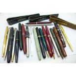 Pens and three leather covered office clips