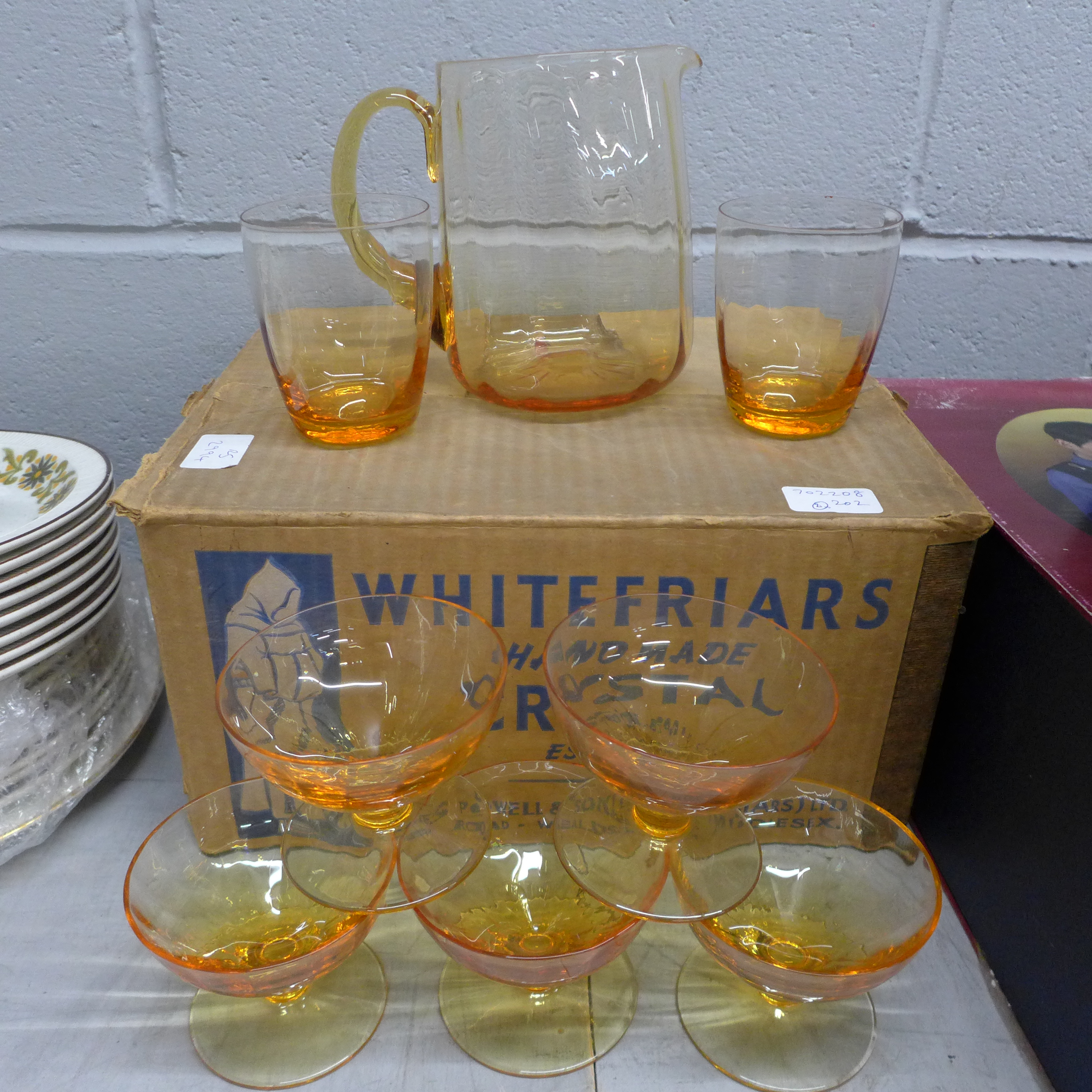 A Whitefriars handmade crystal water set in original box and six Wedgwood glass sundae dishes - Image 2 of 2