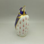 A Royal Crown Derby Penguin paperweight, gold stopper, 13.5cm