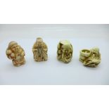 Two modern netsuke and two other small figures