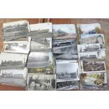 190 Railway themed postcards, mainly unused in sepia, black and white including photographic and