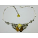 A 925 silver and Baltic amber set necklace, 78g