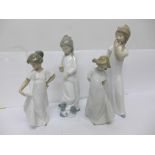 Two Nao Childhood Collection figures, Girl Yawning model no. 02000230, 29cm, and Girl in Nightdress,