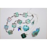 Two silver mounted Murano glass necklaces and four Murano pendants