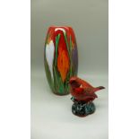 An Anita Harris skittle vase, 18cm, Crocus design, and an Anita Harris robin, both signed