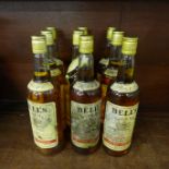 Nine bottles of Bell's Extra Special Whisky from the 1980's