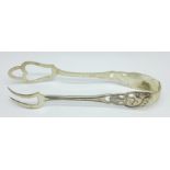 A pair of Norwegian 830 silver Arts and Crafts cake tongs, decorated with squirrels, 77.7g, (