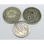 An 1834 shilling, an 1817 shilling and an 1816 sixpence