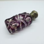 A Victorian, white metal topped scent bottle, top a/f