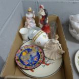 Three figures of ladies including one Royal Doulton, two decorative plates, three vases, etc.