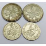 Two 1935 florins, a 1917 shilling and a 1940 shilling