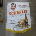 Advertising; Schenley Whisky banner, 1940's with Cesar Romero, approximately 35" x 28"