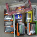 A collection of fifteen model buses including EFE, boxed
