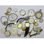 Wristwatch heads, parts and pocket watches, etc.