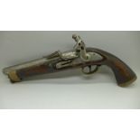 A flintlock pistol, marked GR and Tower, left handed, (Tower mark a/f)