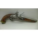 A military flintlock pistol, Liege, stock a/f