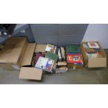 Books; six boxes of mixed books, geography, including atlas, social and political history, novels,