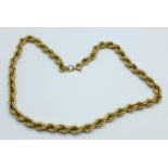 A 9ct gold rope chain, 21.5g