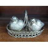 A novelty silver plated salt and pepper cruet set