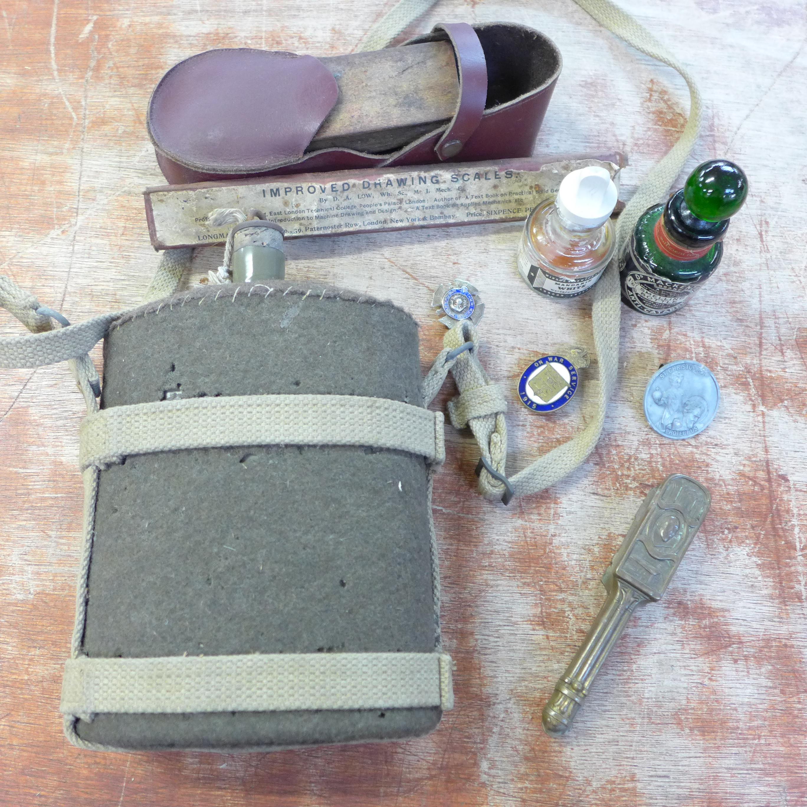 A novelty Shakespeare nutcracker, field flask, an On War Service badge, Masonic pin, etc. - Image 2 of 6