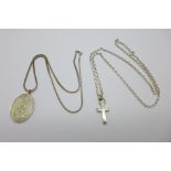 Two silver pendants and chains, 32g