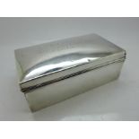 A silver cigarette box, with inscription, H.M.S. Satyr, from E.M.P., 2nd FEBY 1917, hinge a/f and