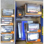 A collection of fifteen model buses including EFE, boxed