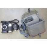 A Nikon AF F-400 Quartz Date camera with Nikon Nikkor 70-300mm 1:4-5.6 lens, and a Sigma zoom 38-