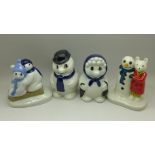 Four Wade Christmas figures, including Camtrak's Childhood Favourites, No.4, Rupert and the Snowman